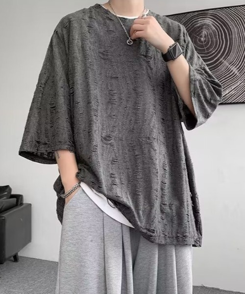 B.R.U(ブル)の「ダメージシアートップス(Tシャツ/カットソー・メンズ・チャコール/ベージュ・LARGE/MEDIUM)」の7枚目の写真