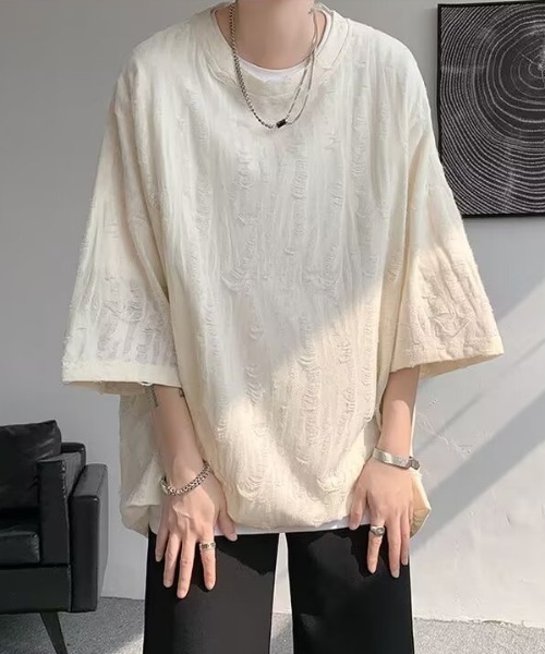 B.R.U(ブル)の「ダメージシアートップス(Tシャツ/カットソー・メンズ・チャコール/ベージュ・LARGE/MEDIUM)」の9枚目の写真