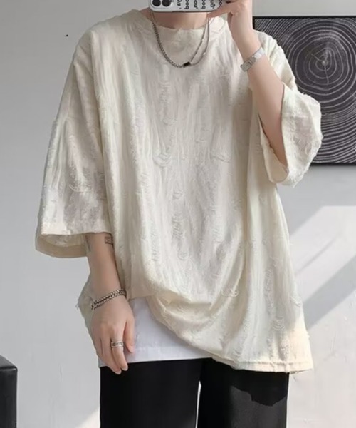 B.R.U(ブル)の「ダメージシアートップス(Tシャツ/カットソー・メンズ・チャコール/ベージュ・LARGE/MEDIUM)」の6枚目の写真