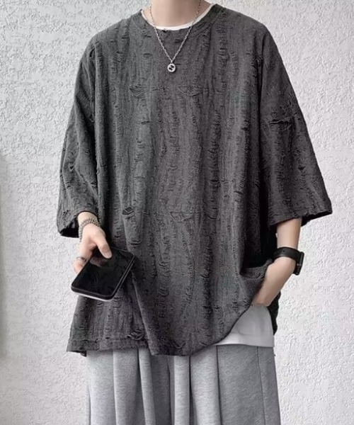 B.R.U(ブル)の「ダメージシアートップス(Tシャツ/カットソー・メンズ・チャコール/ベージュ・LARGE/MEDIUM)」の17枚目の写真