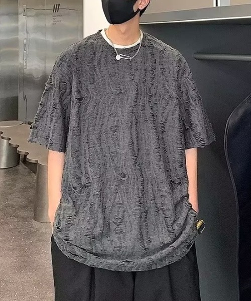 B.R.U(ブル)の「ダメージシアートップス(Tシャツ/カットソー・メンズ・チャコール/ベージュ・LARGE/MEDIUM)」の3枚目の写真