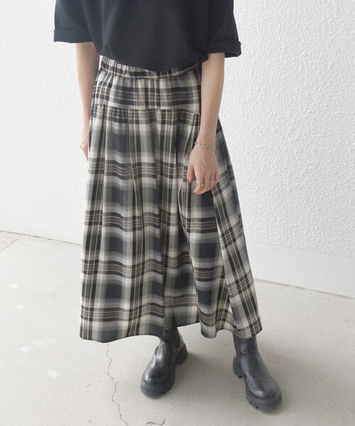 【セール】SHIPS any:〈洗濯機可能〉ペール チェック ギャザー フレア スカート（スカート）｜SHIPS any（シップス エニィ）