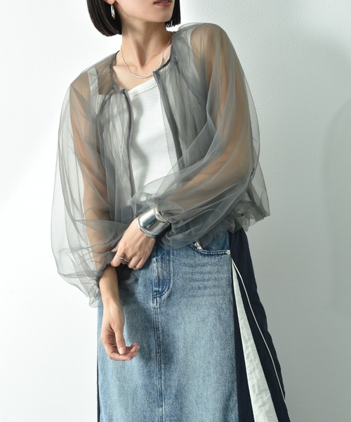 actuel（アクチュエル）の「【ａｃｔｕｅｌ】チュールＺＩＰブルゾン（ブルゾン・レディース・グレー/ブラック・FREE）」の2枚目の写真