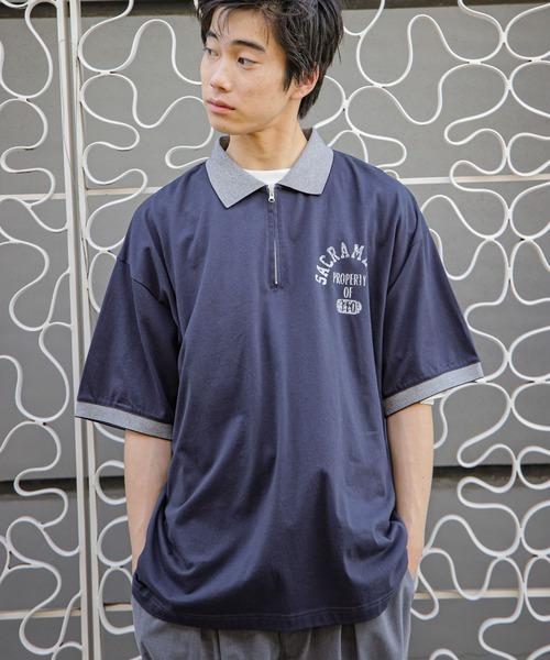 niko and（ニコアンド）の「ハーフジップカレッジポロシャツ