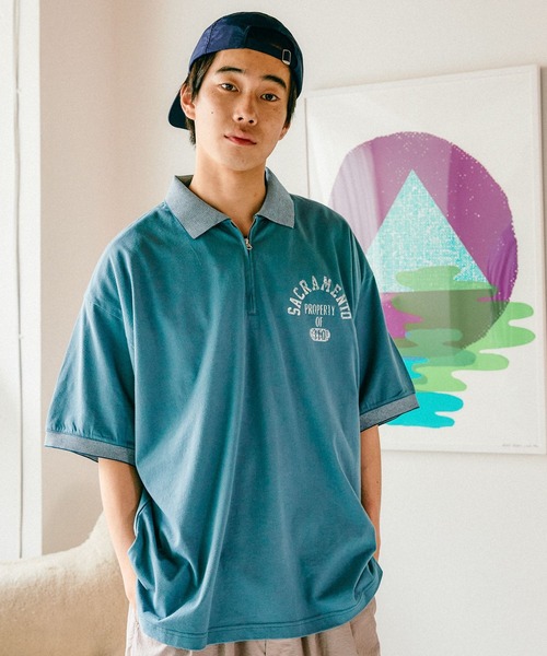 niko and（ニコアンド）の「ハーフジップカレッジポロシャツ