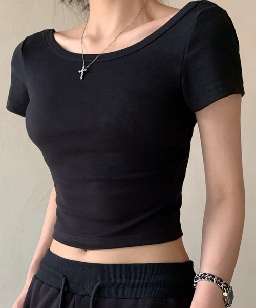 [ ] オープンバッククロップドTシャツ ★大人気★ セール】バックオープンクロップドTシャツ（Tシャツ/カットソー
