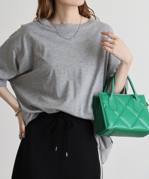 atONE(アットワン)の「ロールアップハーフスリーブカットソーロールアップ ビッグTシャツ(Tシャツ/カットソー・レディース・杢グレー/カーキ/ブラック・LL~3L/4L~5L/M-L)」の16枚目の写真