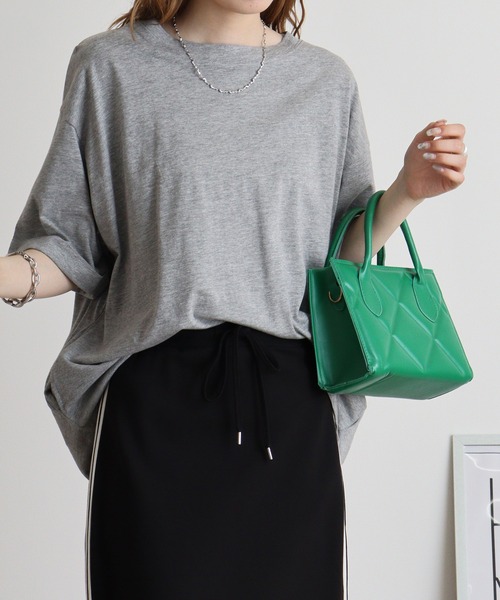 atONE(アットワン)の「ロールアップハーフスリーブカットソーロールアップ ビッグTシャツ(Tシャツ/カットソー・レディース・杢グレー/カーキ/ブラック・LL~3L/4L~5L/M-L)」の18枚目の写真