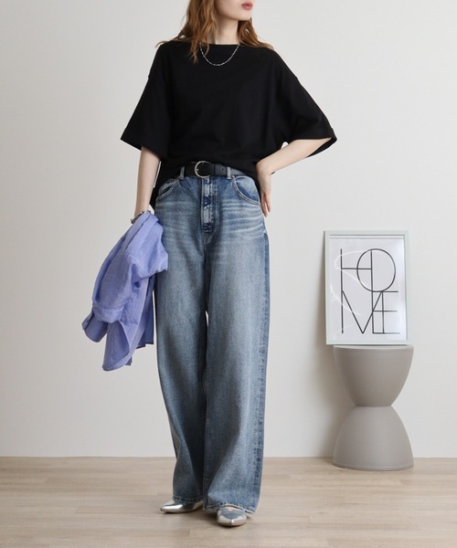 atONE(アットワン)の「ロールアップハーフスリーブカットソーロールアップ ビッグTシャツ(Tシャツ/カットソー・レディース・杢グレー/カーキ/ブラック・LL~3L/4L~5L/M-L)」の14枚目の写真