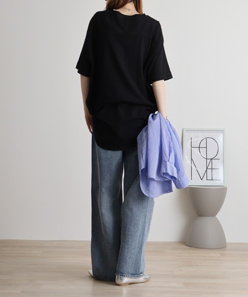 atONE(アットワン)の「ロールアップハーフスリーブカットソーロールアップ ビッグTシャツ(Tシャツ/カットソー・レディース・杢グレー/カーキ/ブラック・LL~3L/4L~5L/M-L)」の15枚目の写真