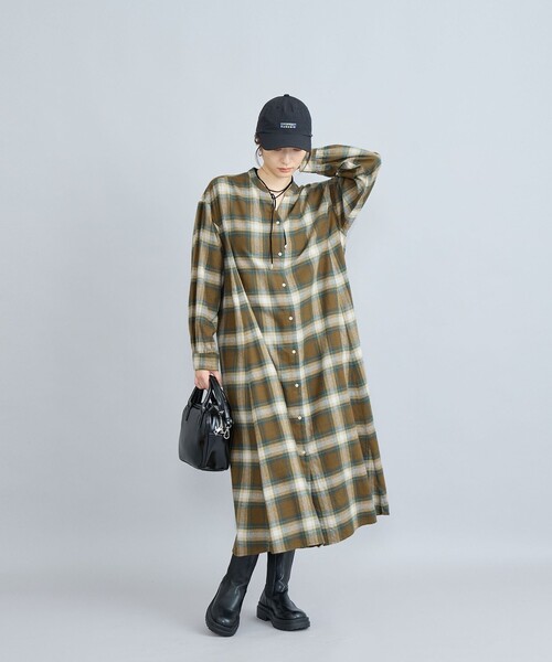 coen(コーエン)の「オンブレチェックフレアシャツワンピース(ワンピース・レディース・ネイビー/ナチュラル/オリーブ・FREE)」の7枚目の写真