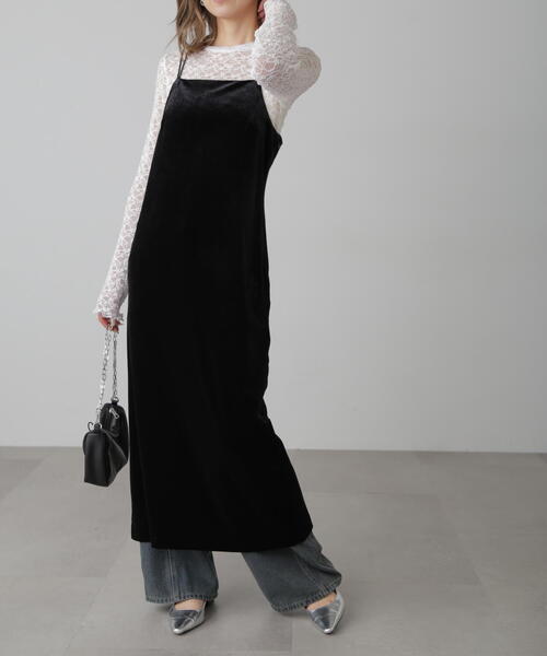 FREE'S MART（フリーズマート）の「◆2ストラップベロアキャミワンピース（ワンピース・レディース・ブラック/グレー・SMALL/MEDIUM）」の3枚目の写真