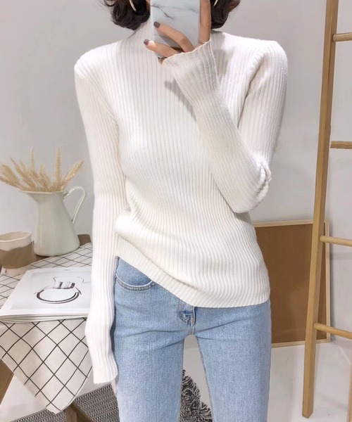 Girly Doll(ガーリードール)の「ハイネックリブニット(ニット/セーター・レディース・ブラック/ボルドー/グリーン/グレー/ネイビー/ベージュ/モカ/ホワイト/ブラウン・F)」の10枚目の写真