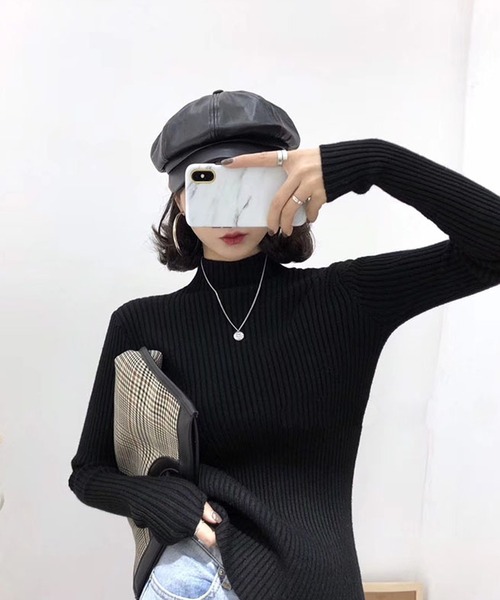Girly Doll(ガーリードール)の「ハイネックリブニット(ニット/セーター・レディース・ブラック/ボルドー/グリーン/グレー/ネイビー/ベージュ/モカ/ホワイト/ブラウン・F)」の16枚目の写真