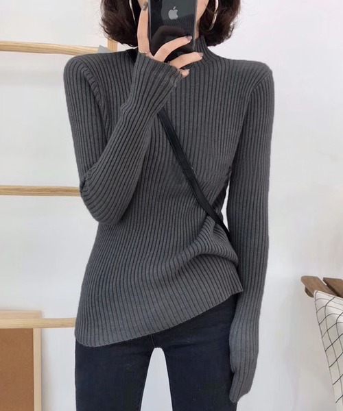 Girly Doll(ガーリードール)の「ハイネックリブニット(ニット/セーター・レディース・ブラック/ボルドー/グリーン/グレー/ネイビー/ベージュ/モカ/ホワイト/ブラウン・F)」の20枚目の写真