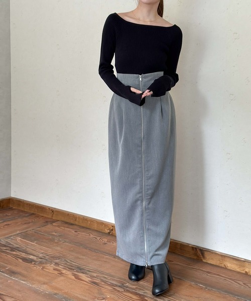 Per sist ence(パーシエンス)の「コットンアクリルオフショルダーリブニット(Tシャツ/カットソー・レディース・オフホワイト/ブラック/グレー・FREE)」の22枚目の写真
