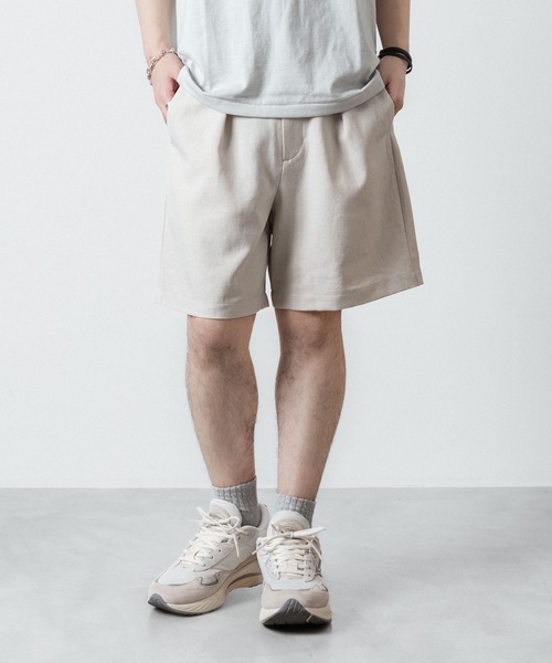 ATTACHMENT(アタッチメント)の「PE/CO/LI ツイル 1タックショーツ / PE/CO/LI TWILL 1TUCK SHORTS(スラックス・メンズ・ブラック/ベージュ/ホワイト・1/2/3/4)」の3枚目の写真