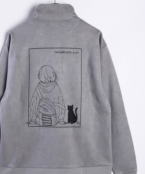 WESTSEA(ウエストシー)の「フェイクスエード TASOGARE GIRL & CAT 長袖 ハーフジッププルオーバー(スウェット・メンズ・チャコール/オフホワイト/グレー・M/L)」の3枚目の写真