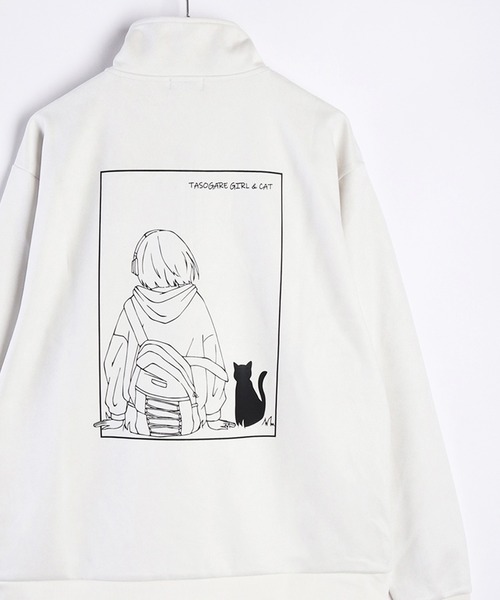 WESTSEA(ウエストシー)の「フェイクスエード TASOGARE GIRL & CAT 長袖 ハーフジッププルオーバー(スウェット・メンズ・チャコール/オフホワイト/グレー・M/L)」の2枚目の写真