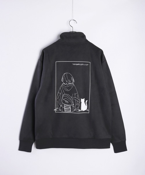 WESTSEA(ウエストシー)の「フェイクスエード TASOGARE GIRL & CAT 長袖 ハーフジッププルオーバー(スウェット・メンズ・チャコール/オフホワイト/グレー・M/L)」の5枚目の写真