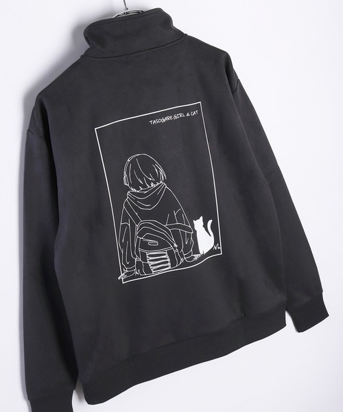 WESTSEA(ウエストシー)の「フェイクスエード TASOGARE GIRL & CAT 長袖 ハーフジッププルオーバー(スウェット・メンズ・チャコール/オフホワイト/グレー・M/L)」の6枚目の写真