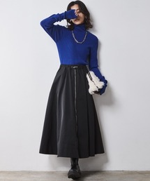 CHIC STYLE | フロントジップフレアロングスカート シックスタイル（大きいサイズ対応）(スカート)