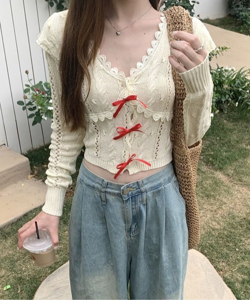 ピコレースリボンニットカーディガン（カーディガン/ボレロ）｜AMAJI（アマジ）
