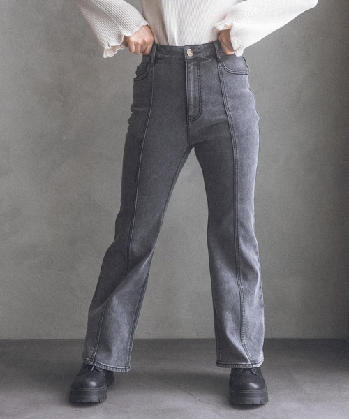 【裏起毛】デニムキモウセミフレアパンツ（デニムパンツ）｜repipi armario（レピピ アルマリオ）