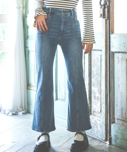 【裏起毛】デニムキモウセミフレアパンツ（デニムパンツ）｜repipi armario（レピピ アルマリオ）