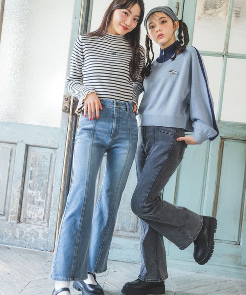 【裏起毛】デニムキモウセミフレアパンツ（デニムパンツ）｜repipi armario（レピピ アルマリオ）