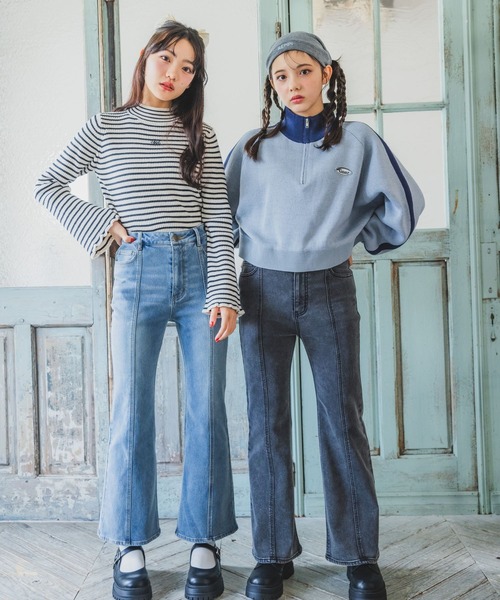 【裏起毛】デニムキモウセミフレアパンツ（デニムパンツ）｜repipi armario（レピピ アルマリオ）
