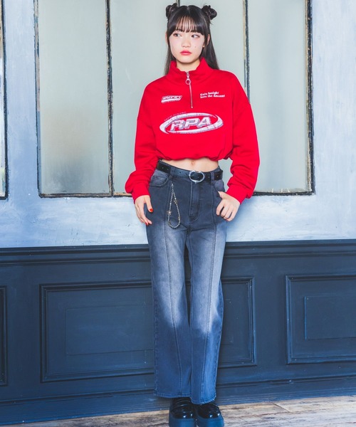 【裏起毛】デニムキモウセミフレアパンツ（デニムパンツ）｜repipi armario（レピピ アルマリオ）