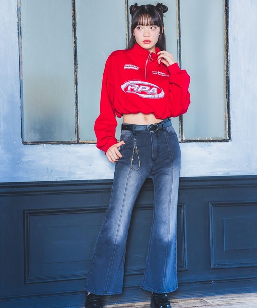 【裏起毛】デニムキモウセミフレアパンツ（デニムパンツ）｜repipi armario（レピピ アルマリオ）