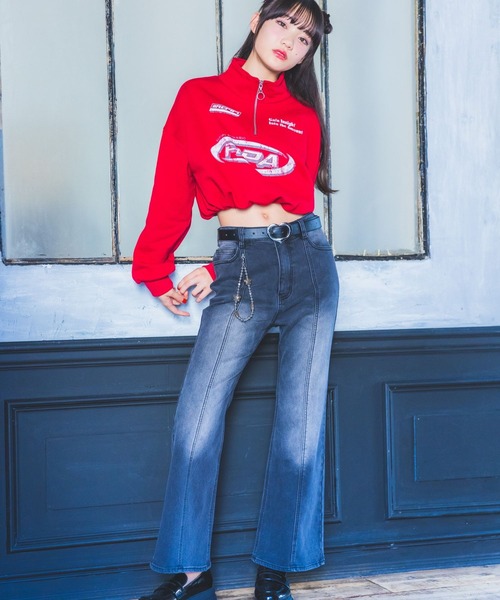 【裏起毛】デニムキモウセミフレアパンツ（デニムパンツ）｜repipi armario（レピピ アルマリオ）