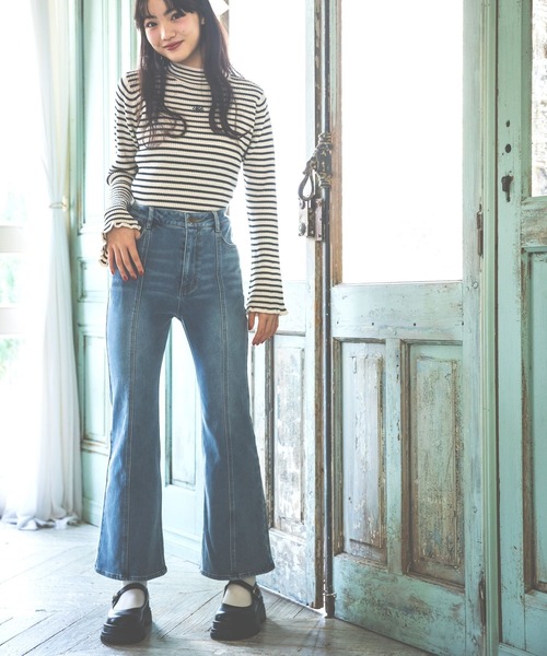 【裏起毛】デニムキモウセミフレアパンツ（デニムパンツ）｜repipi armario（レピピ アルマリオ）