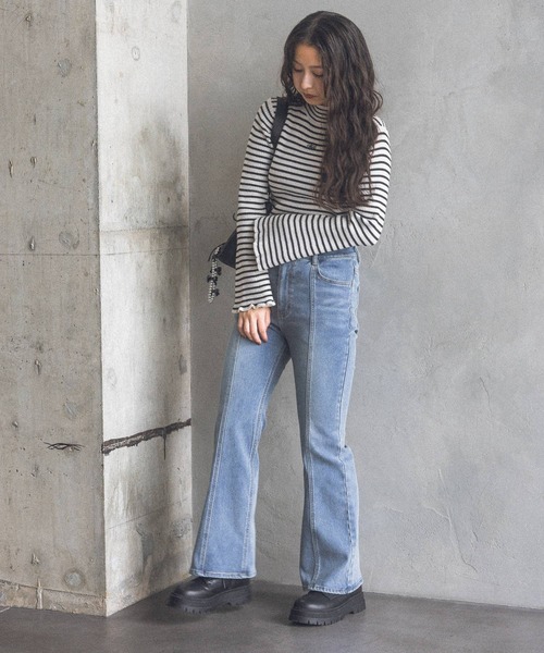 【裏起毛】デニムキモウセミフレアパンツ（デニムパンツ）｜repipi armario（レピピ アルマリオ）