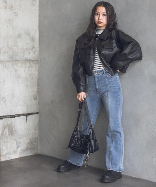 【裏起毛】デニムキモウセミフレアパンツ（デニムパンツ）｜repipi armario（レピピ アルマリオ）