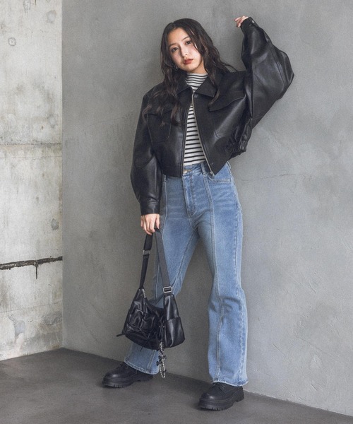 【裏起毛】デニムキモウセミフレアパンツ（デニムパンツ）｜repipi armario（レピピ アルマリオ）