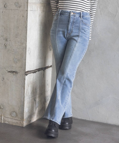 【裏起毛】デニムキモウセミフレアパンツ（デニムパンツ）｜repipi armario（レピピ アルマリオ）