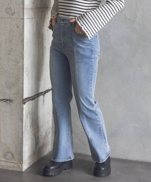 【裏起毛】デニムキモウセミフレアパンツ（デニムパンツ）｜repipi armario（レピピ アルマリオ）