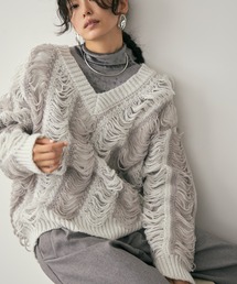 ニュアンスルーズループディープＶネックニット