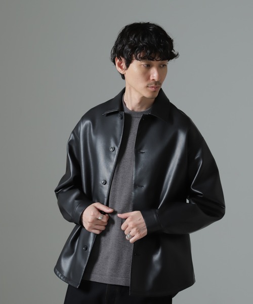 nano&co ナノユニバース ブラックレザージャケット フェイク レザー CPO ジャケット