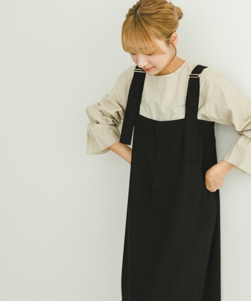 ITEMS URBANRESEARCH（アイテムズ アーバンリサーチ）の「ストライプトップス×ジャンスカセット（ジャンパースカート・レディース・ブラック/グレー・FREE）」の3枚目の写真