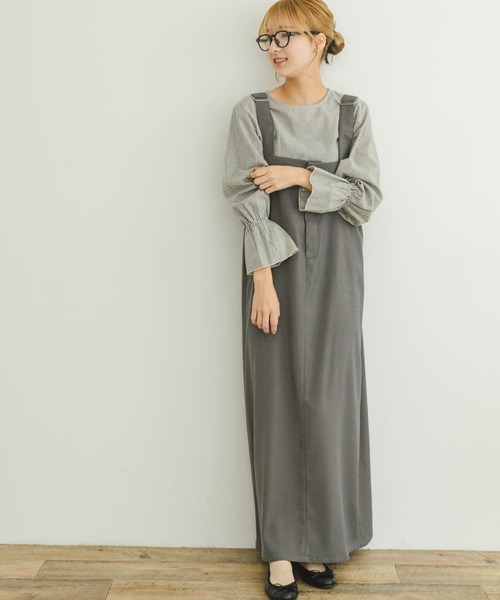 ITEMS URBANRESEARCH（アイテムズ アーバンリサーチ）の「ストライプトップス×ジャンスカセット（ジャンパースカート・レディース・ブラック/グレー・FREE）」の8枚目の写真