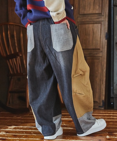 CUBE SUGAR（キューブシュガー）の「7オンスデニム×リップストップ切替ボールパンツ（デニムパンツ・レディース・ブラック/ライトブルー/インディゴブルー・M）」の2枚目の写真