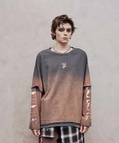 Tシャツ・カットソー IONSEOUL Spray Gradation Waffle T Shirt (2color) 4JH092 sacai サカイ 22SS Light my fire プリントクルーネックTシャツ