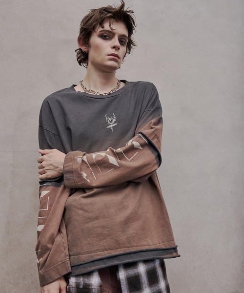 セール】Gradient Bleach Melt Logo Long Sleeve T-shirt