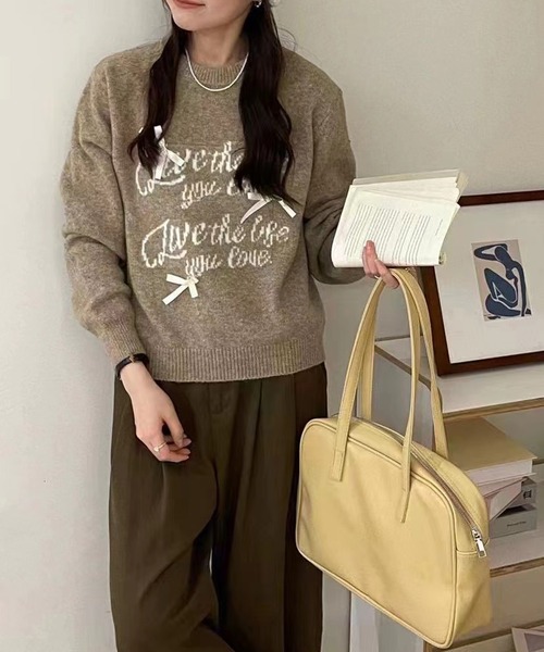 LOUNGEDRESS ジャガードロゴニット アイボリー Loungedress ジャガードロゴニット アイボリー