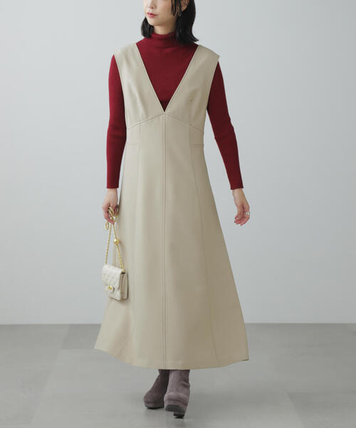 FREE'S MART（フリーズマート）の「◆配色ステッチジャンスカ（ジャンパースカート・レディース・ベージュ/ブラック/グレー・SMALL/MEDIUM）」の3枚目の写真