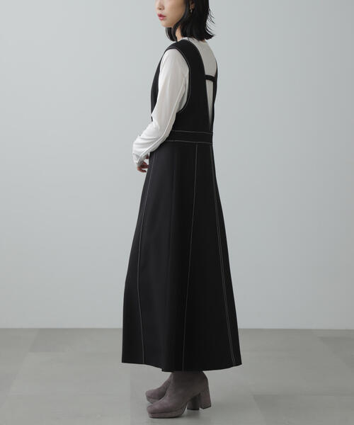 FREE'S MART（フリーズマート）の「◆配色ステッチジャンスカ（ジャンパースカート・レディース・ベージュ/ブラック/グレー・SMALL/MEDIUM）」の9枚目の写真